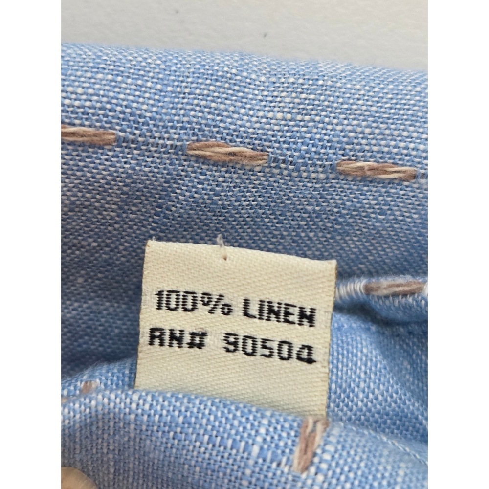 La Habana Linen Buttondown Shirt Short Sleeve‎ Mens XL Blue Grid Contrast Stitch - Picture 7 of 7